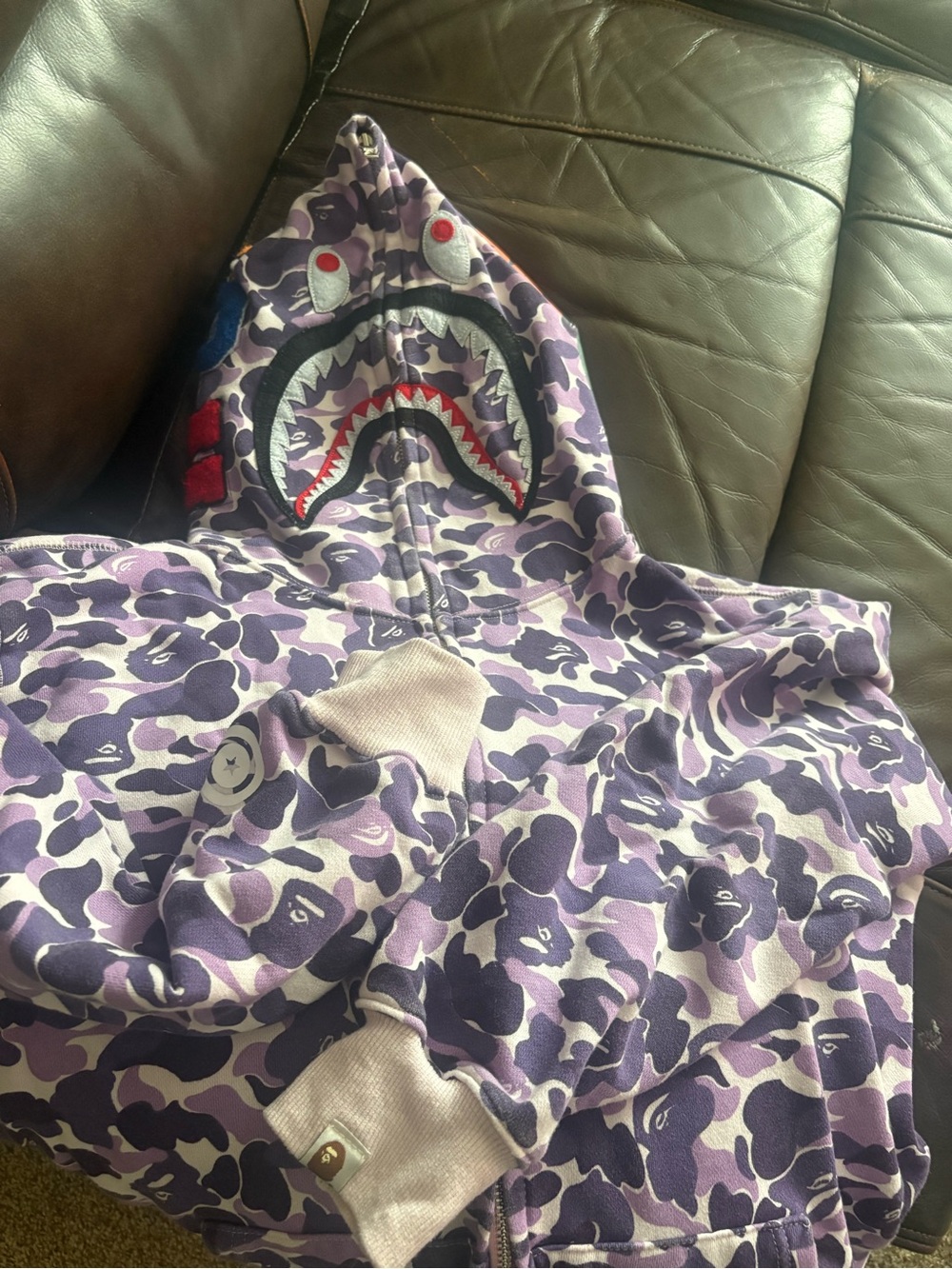 Men's Zip-Up Hoodie with Purple Camo Shark Graphic